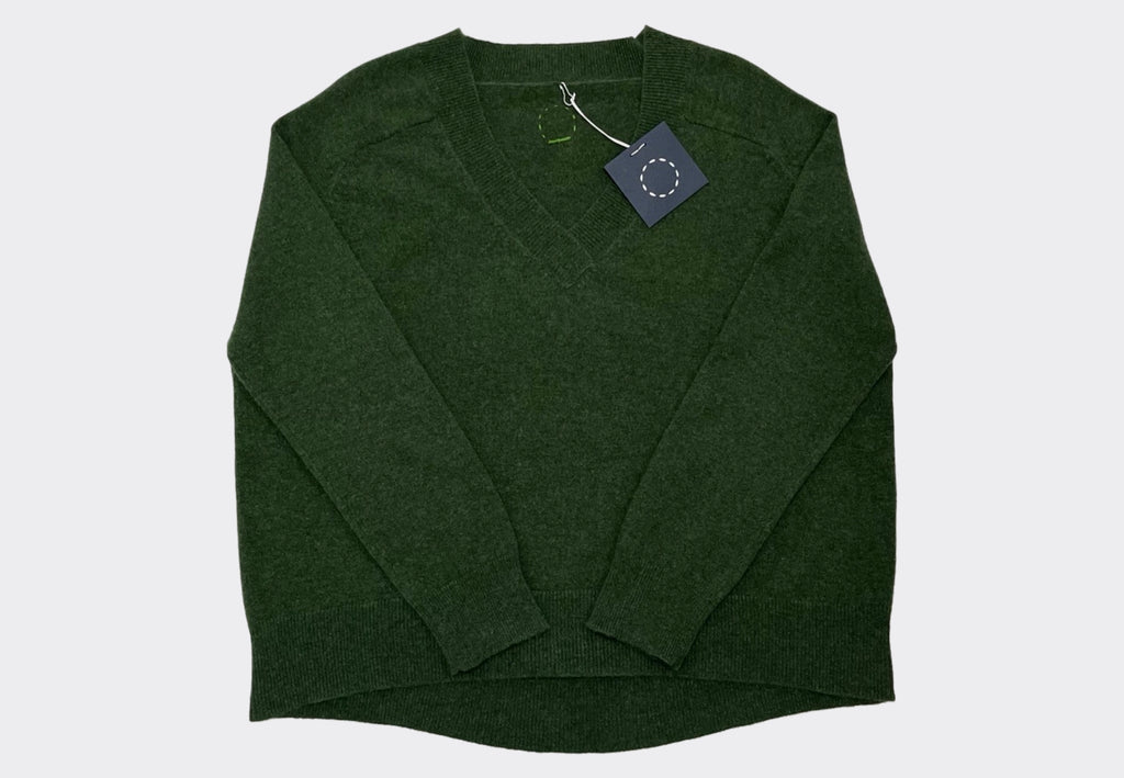 Front product shot green vneck cashmere sweater Irish knitwear brand Sphere One