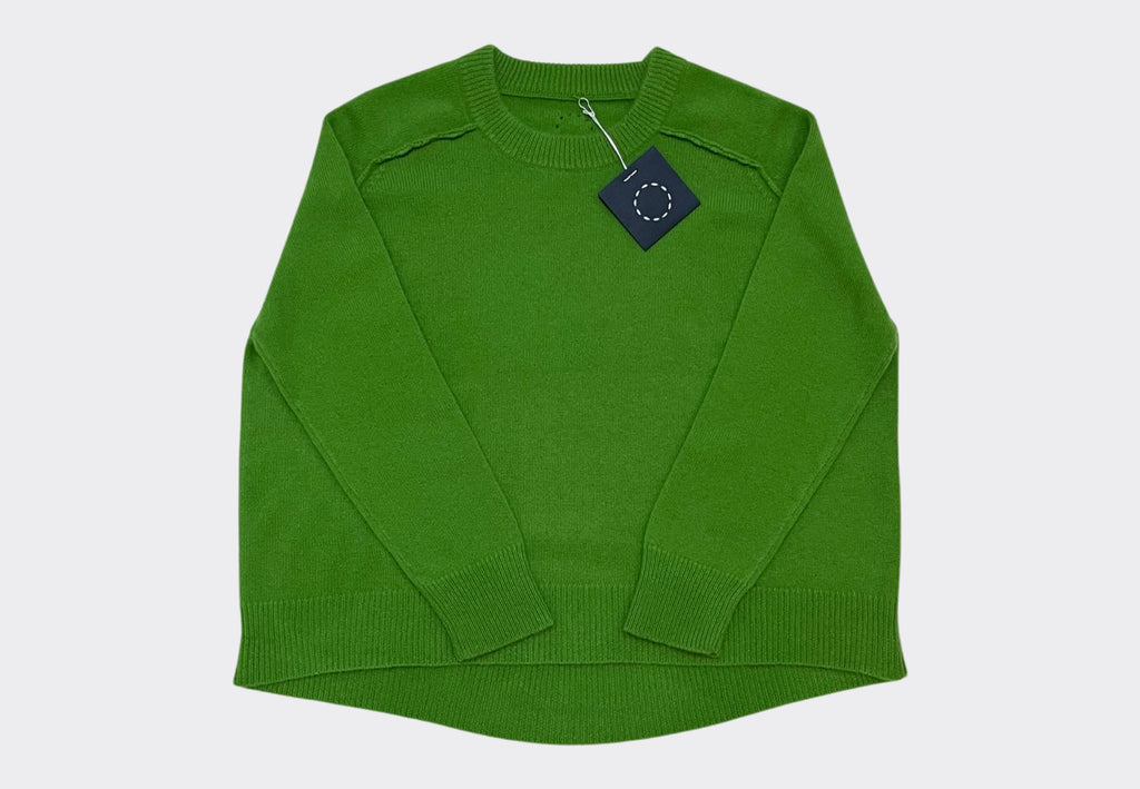 Front product shot vibrant green cashmere oversized round neck sweater Irish knitwear label Sphere One
