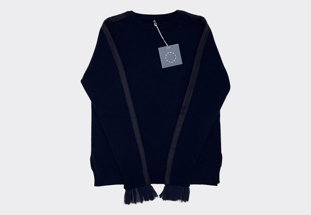 Rufflecuff Cashmere Sweater – Nero Navy w/ Dark Navy grosgrain and Dusk Chiffon