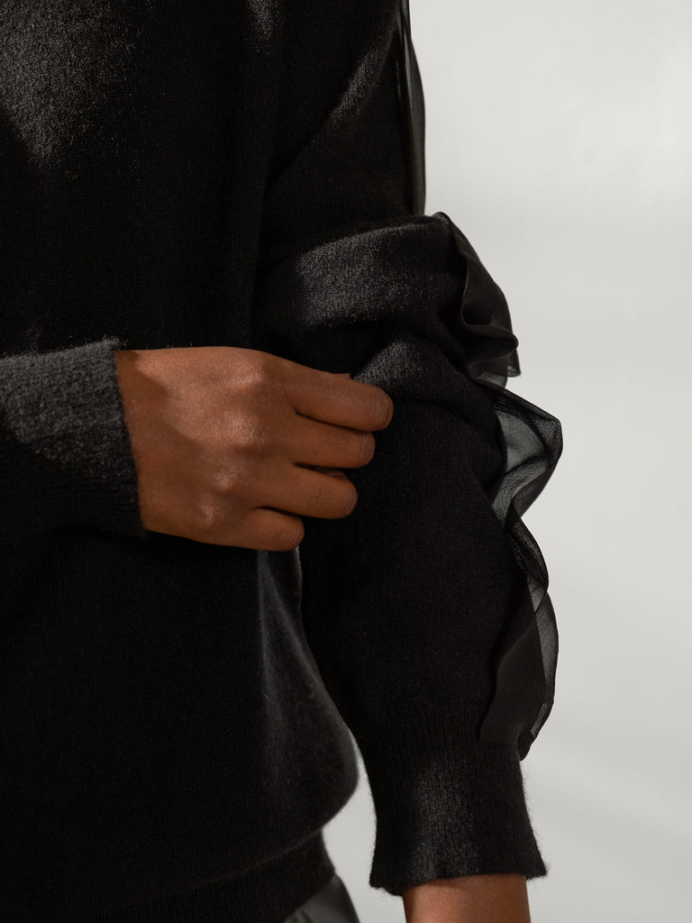 Capillary Cashmere Sweater – Embassy Black w/ Black Chiffon