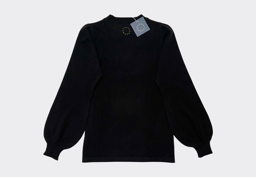 Back product shot slender fit cashmere sweater with voluminous sleeves in colour Black Irish design Sphere One