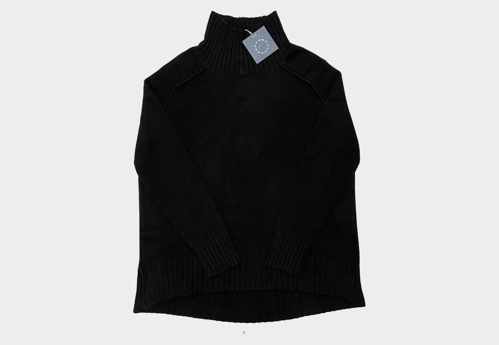 Front product shot Sphere One black recycled cashmere turtleneck oversized sweater Drama Series