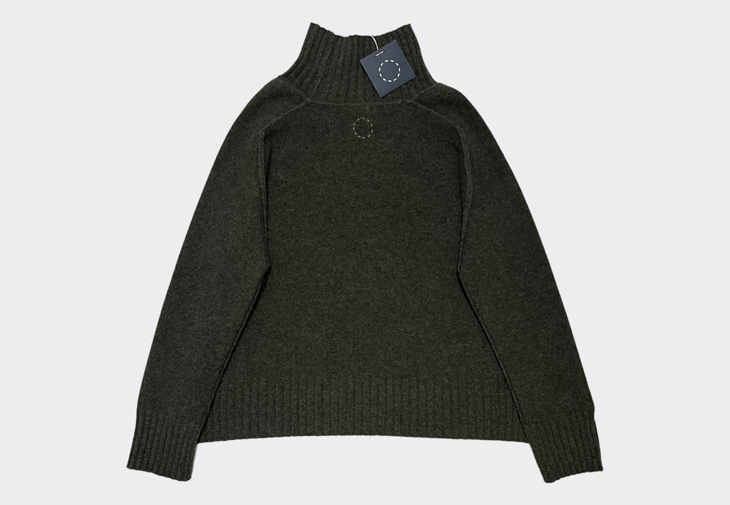 Back product shot Episode high neck cropped oversized cashmere sweater in green colour Overhang Irish knitwear brand Sphere One