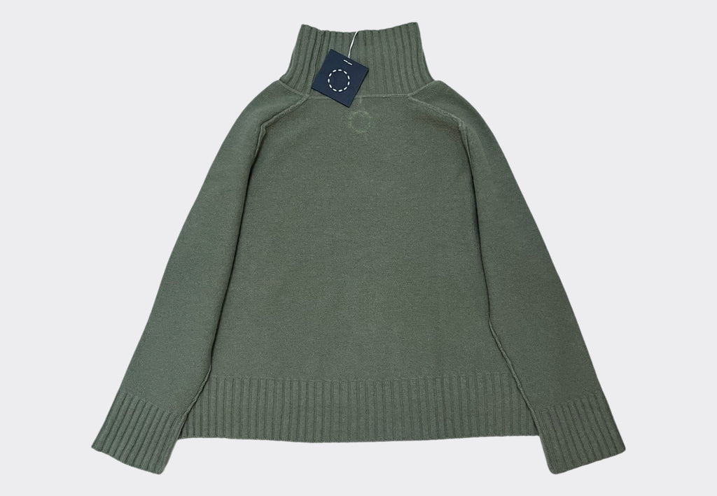 Back product shot high neck cropped oversized sage green cashmere sweater Irish knitwear brand Sphere One 