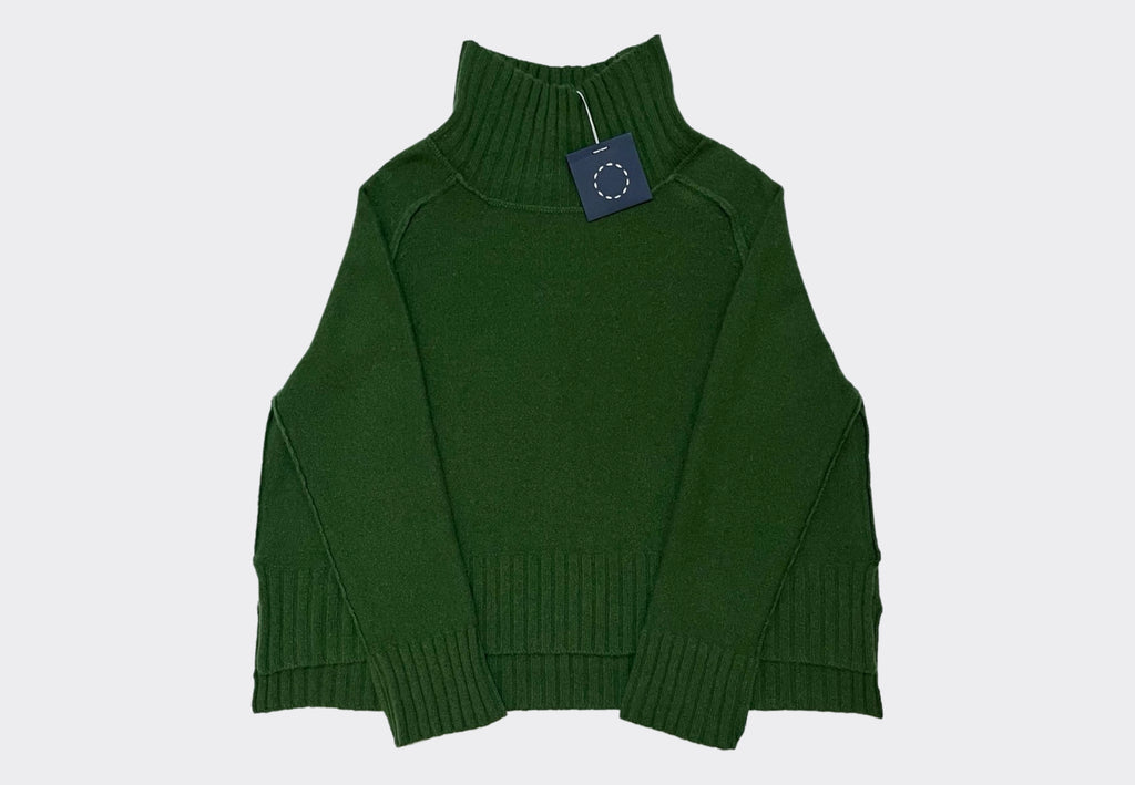 Front product shot high neck Leaf green recycled cashmere cropped Episode sweater Irish knitwear brand Sphere One