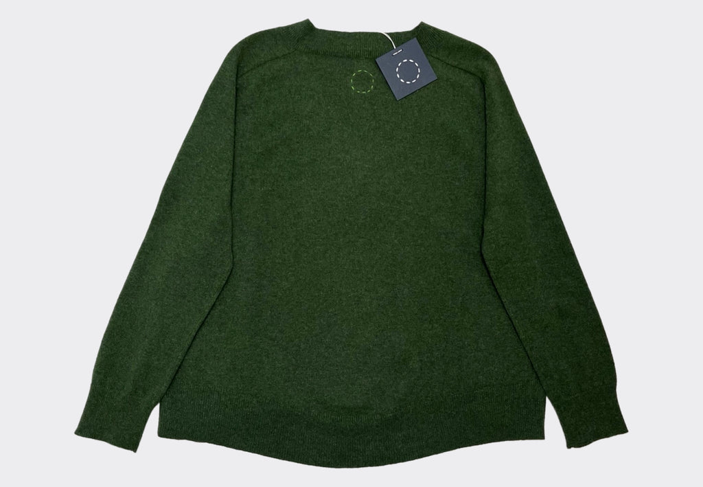Back product shot green vneck cashmere sweater Irish knitwear brand Sphere One