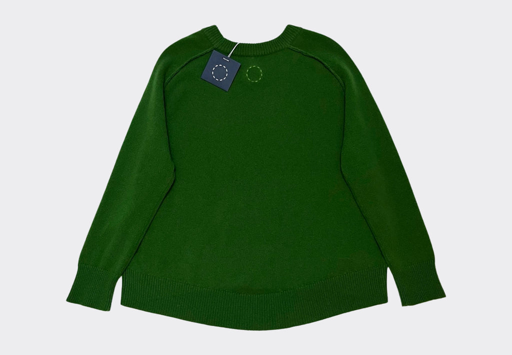 Back product shot green cashmere oversized round neck sweater Irish knitwear label Sphere One