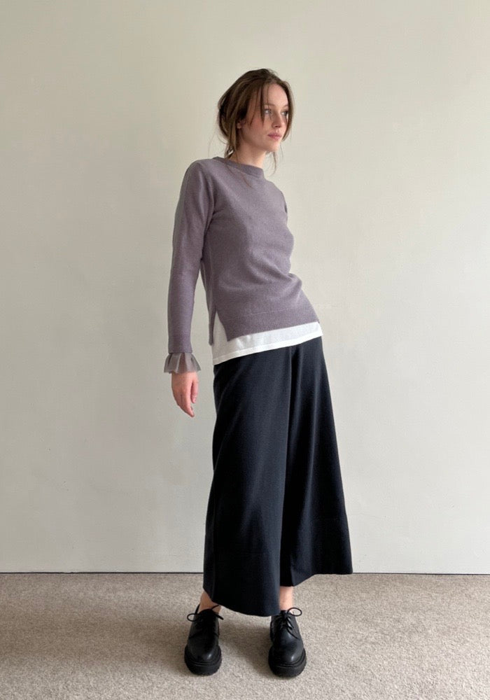 Rufflecuff cashmere sweater – Colour Slate w Cinder Smog chiffon